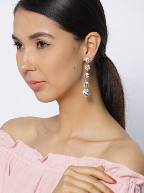 

Jewels Galaxy Gold-Toned Stone-Studded Geometric Drop Earrings
