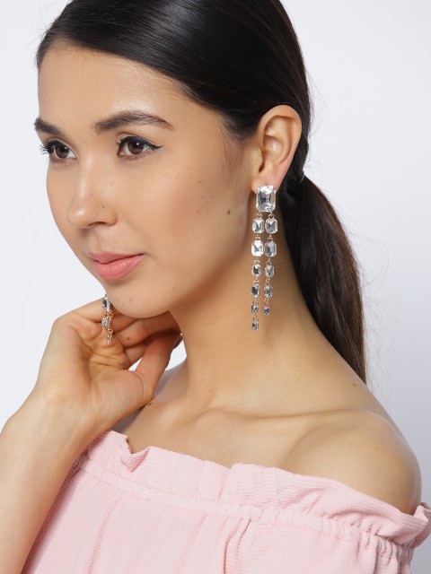 

Jewels Galaxy Gold-Plated Stone-Studded Geometric Drop Earrings