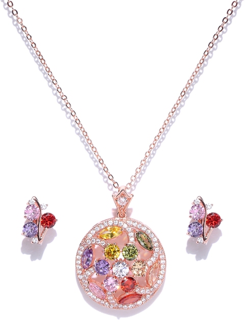 

Jewels Galaxy Rose Gold-Toned & Red Stone-Studded Jewellery Set
