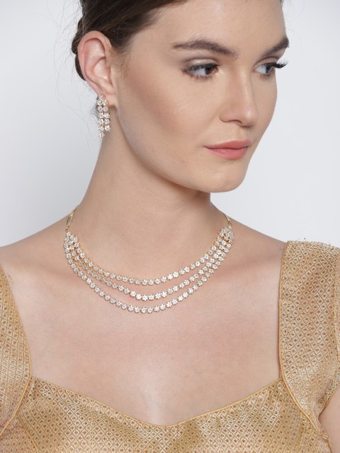 

Jewels Galaxy Gold-Toned Stone-Studded Layered Jewellery Set