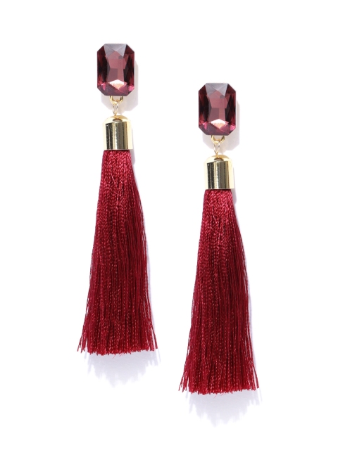 

Jewels Galaxy Maroon Gold-Plated Tasseled Contemporary Drop Earrings