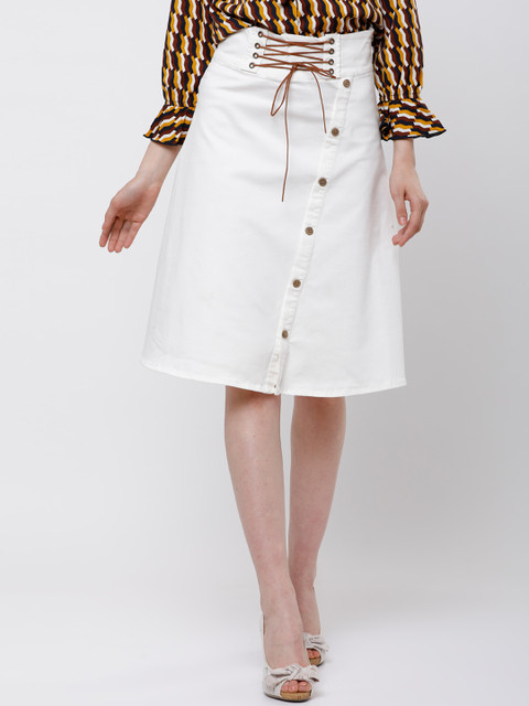 

Tokyo Talkies White Solid A-Line Knee-Length Skirt