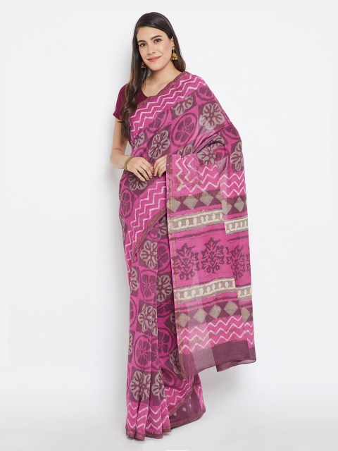 

Kalakari India Pink Chanderi Silk Hand Block Print Handcrafted Sustainable Saree
