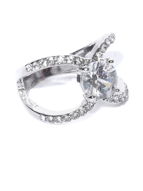 

OOMPH Silver-Plated CZ-Stone Studded Ring