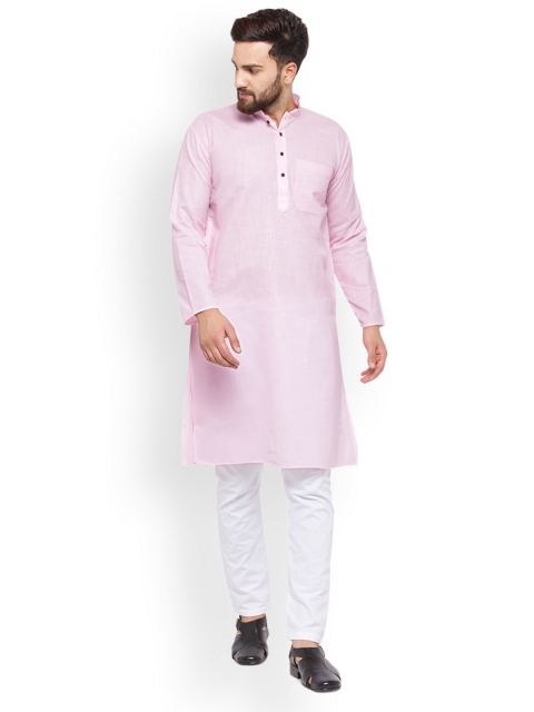 

akavya Men Pink & White Solid Kurta with Pyjamas