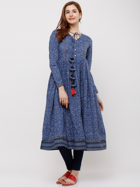 

Vishudh Women Blue Printed A-Line Kurta