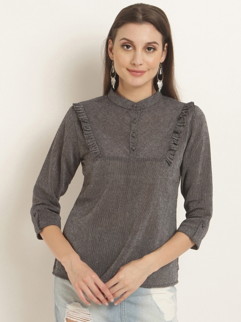 

RARE Women Charcoal Self Design Pure Cotton Top