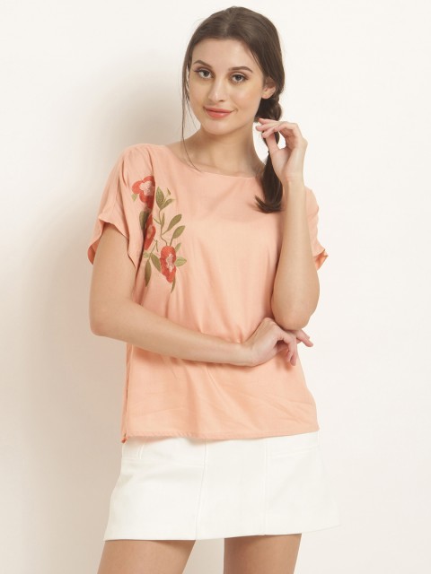 

RARE Women Peach-Coloured Printed Boxy Top