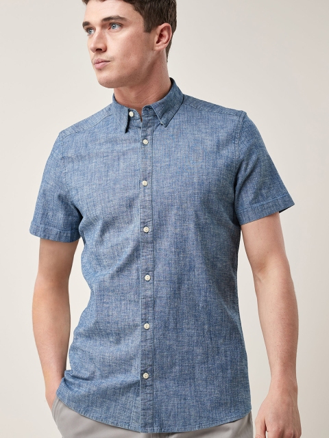

next Men Blue Slim Fit Solid Casual Shirt