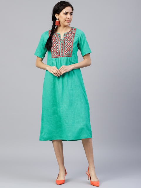 

Jaipur Kurti Women Green Solid A-Line Midi Dress