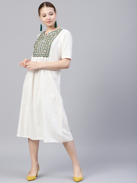

Jaipur Kurti Women White Solid Midi A-Line Dress