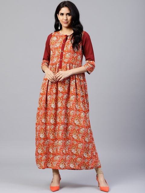 

Jaipur Kurti Women Orange & Green Printed A-Line Kurta