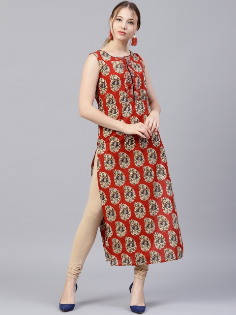 

Jaipur Kurti Women Rust Red & Beige Printed Straight Kurta