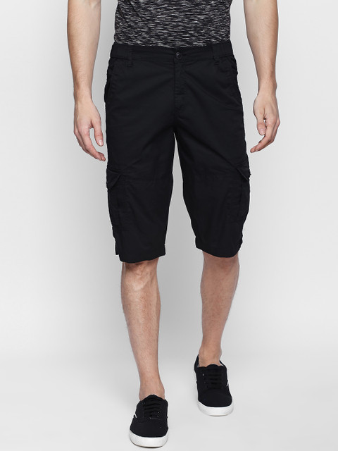

AVOQ Men Black Solid Regular Fit Cargo Shorts