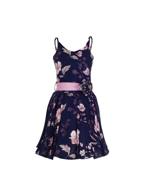 

naughty ninos Girls Navy Blue Printed Fit and Flare Dress