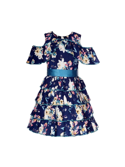 

naughty ninos Girls Navy Blue Printed Fit and Flare Dress
