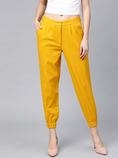 

Jaipur Kurti Women Mustard Yellow Solid Cropped Joggers