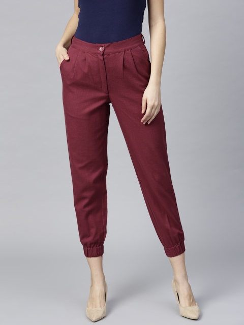 

Jaipur Kurti Women Maroon Regular Fit Solid Cropped Joggers