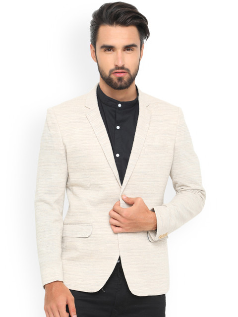 

SHOWOFF Beige Self-Design Single-Breasted Blazer
