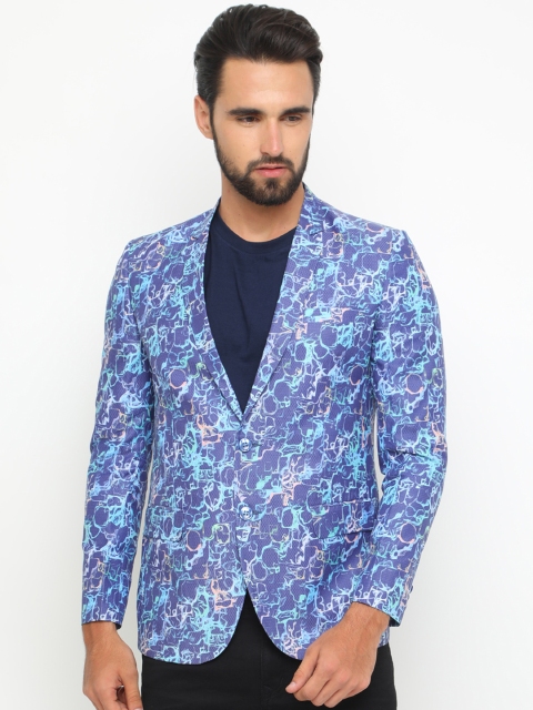 

SHOWOFF Blue Single-Breasted Printed Casual Blazer