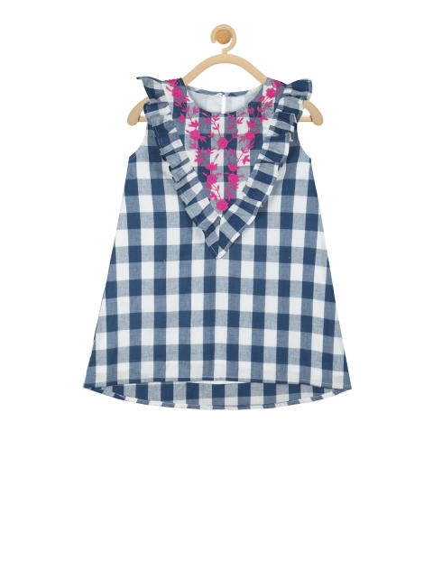 

Budding Bees Girls Blue Checked A-Line Dress