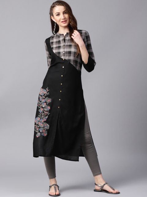 

ANAISA Women Black Embroidered Straight Kurta