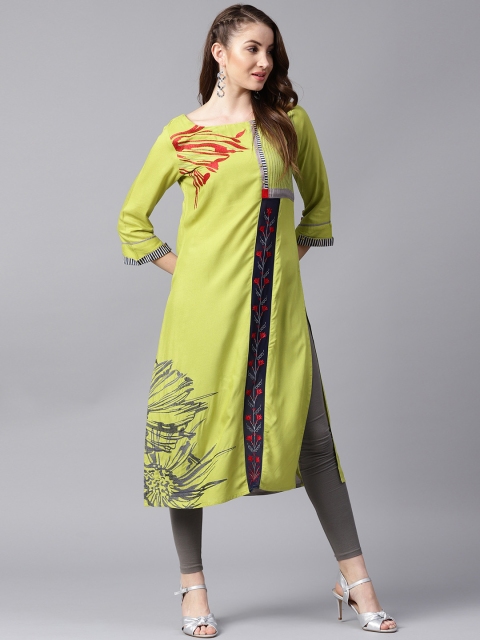 

ANAISA Women Green Embroidered Straight Kurta