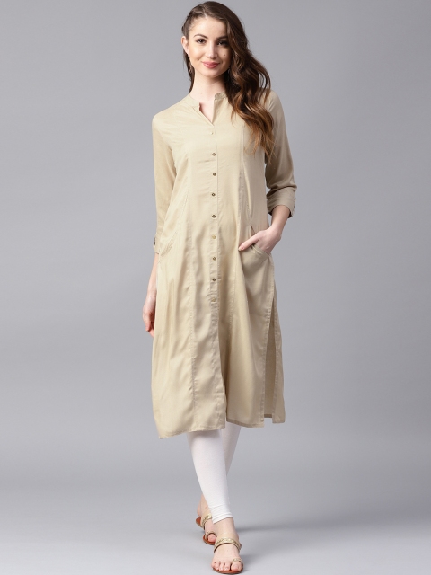 

ANAISA Women Beige Solid Straight Kurta