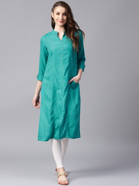 

ANAISA Women Green Solid Straight Kurta