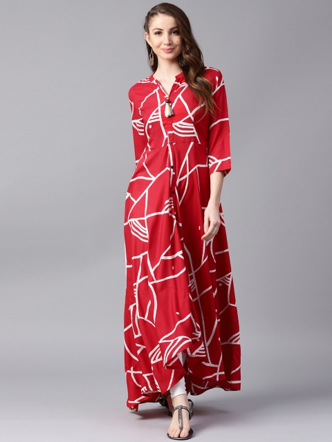 

ANAISA Women Red Printed A-Line Flared Kurta