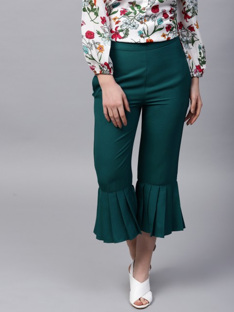 

STREET 9 Women Teal Green Flared Solid Culottes