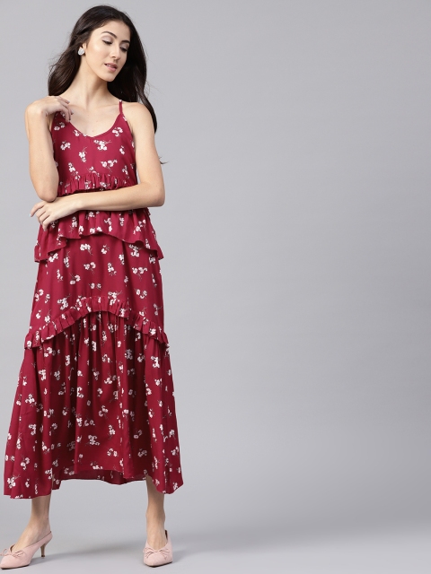 

STREET 9 Women Maroon Floral Print Maxi Dress