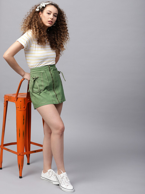 

STREET 9 Women Green Solid A-Line Pure Cotton Skirt