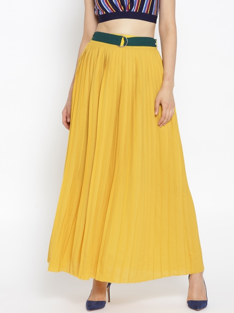 

STREET 9 Women Mustard Yellow Accordion Pleat Maxi Flared Skirt