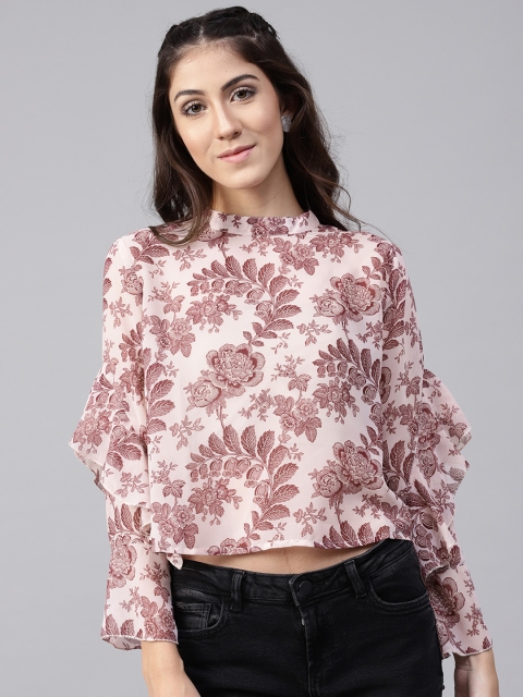 

STREET 9 Women Pink & Burgundy Floral Print Top