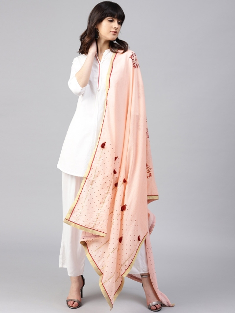 

Rain & Rainbow Peach-Coloured Printed Pure Cotton Dupatta