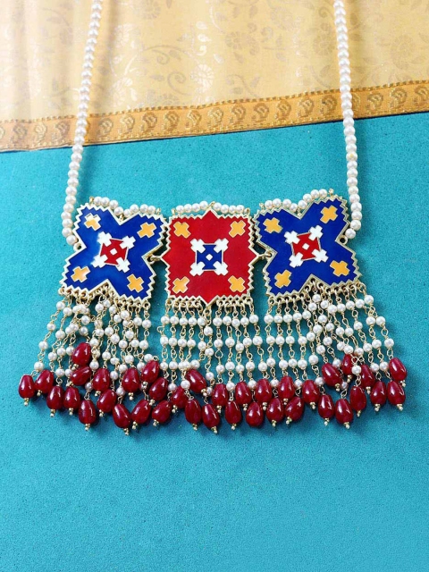 

Studio Voylla Red & Blue Gold-Plated Brass Enamelled Necklace