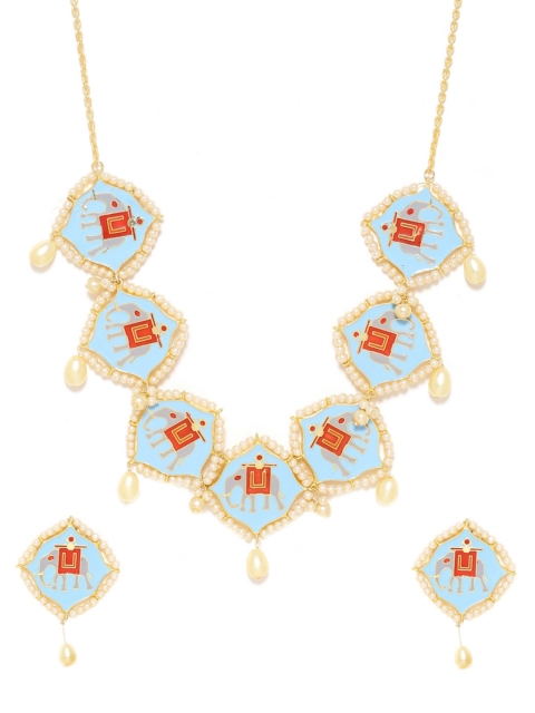 

Studio Voylla Gold-Toned & Blue Chokta Enamelled Jewellery Set