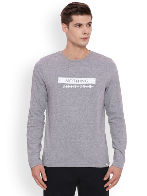 

Basics Men Grey Printed Round Neck T-shirt