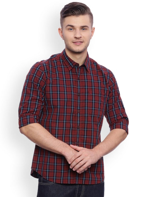 

Basics Men Maroon & Blue Slim Fit Checked Casual Shirt