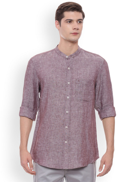 

Basics Men Mauve Slim Fit Solid Linen Casual Shirt