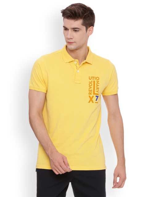 

Basics Men Yellow Printed Polo Collar T-shirt