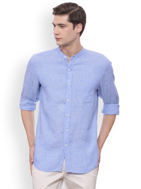 

Basics Men Blue Slim Fit Solid Linen Casual Shirt