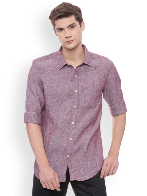 

Basics Men Mauve Slim Fit Solid Linen Casual Shirt