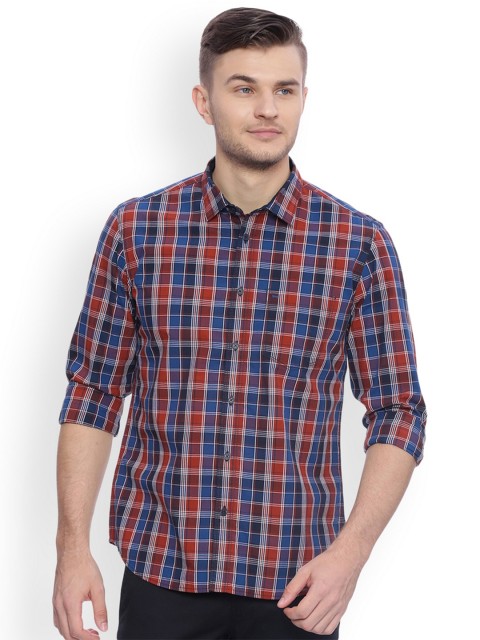 

Basics Men Blue & Red Slim Fit Checked Casual Shirt
