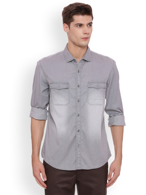 

Basics Men Grey Slim Fit Faded Casual Shirt