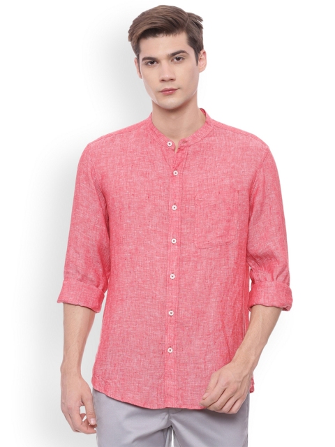 

Basics Men Coral Pink Slim Fit Solid Casual Shirt