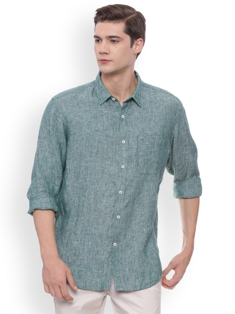 

Basics Men Green Slim Fit Self Design Casual Shirt