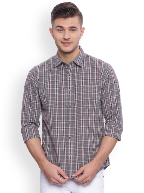 

Basics Men Grey & Red Slim Fit Checked Casual Shirt