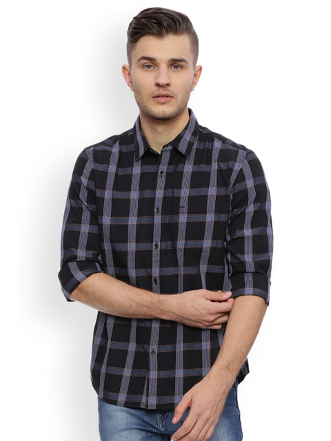 

Basics Men Black & Blue Slim Fit Checked Casual Shirt
